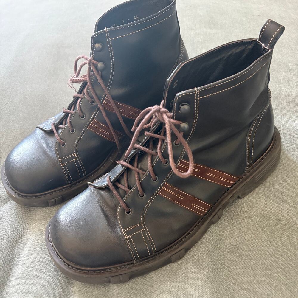 Bed Stu Bishop Men 11 Dark Brown Leather Striped Lace Up Lug Sole Combat Boot44
